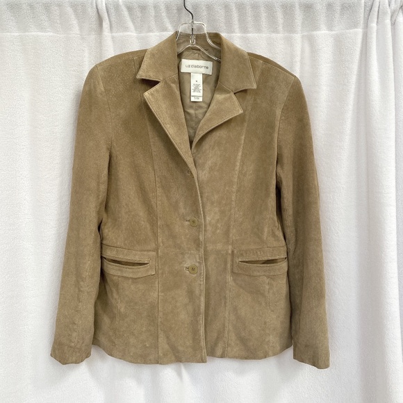 Liz Claiborne Tan Suede Leather Blazer Jacket, Size M - Picture 1 of 9